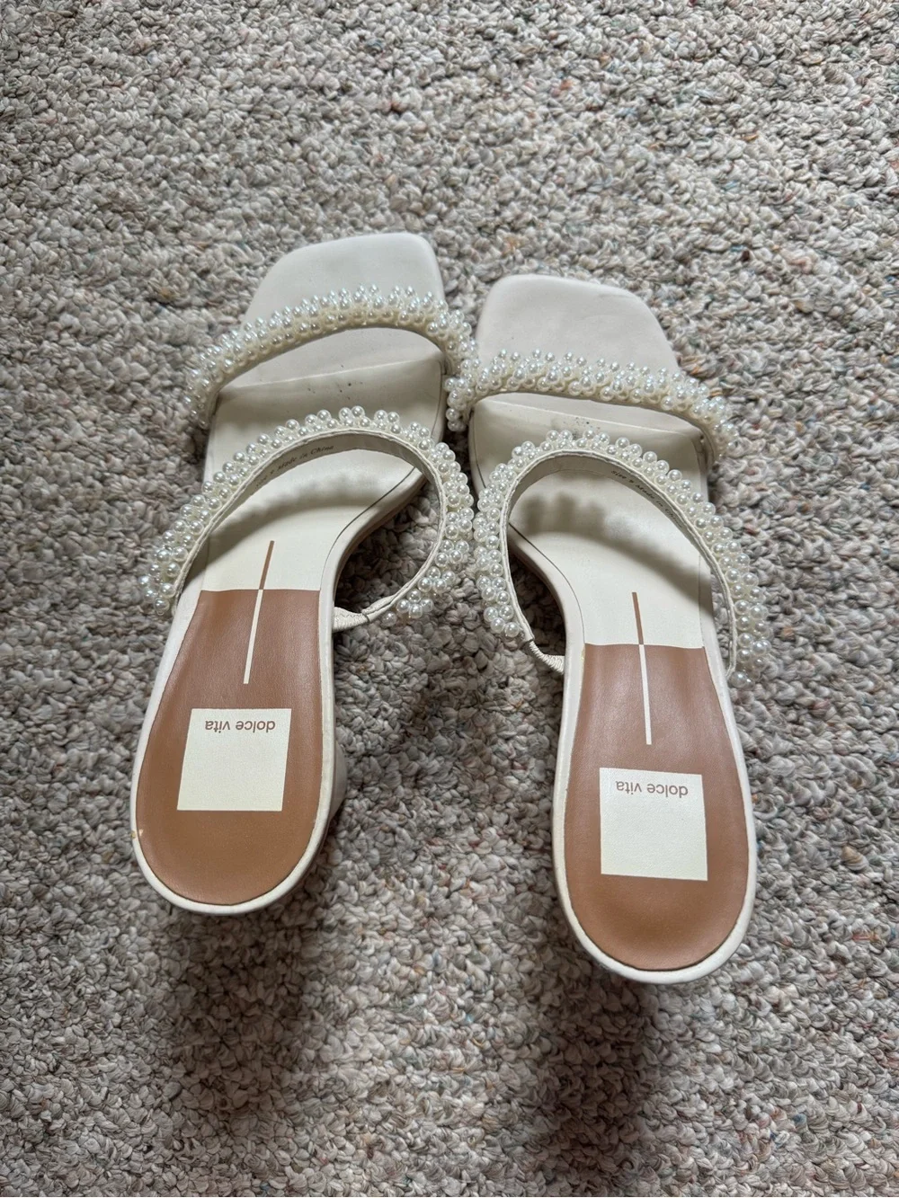 Dolce Vita Pearl-Embellished Ivory Heeled Sandals